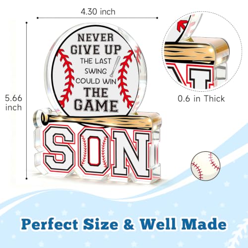 Baseball Gifts for Son from Mom Dad, Fathers Day Birthday Graduation New Job Gifts for Him Teen Boys Adults Son in Law Bonus Step, Acrylic Baseball Desk Plaque Sign to My Best Son Birthday Present