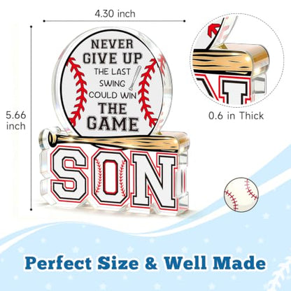 Baseball Gifts for Son from Mom Dad, Fathers Day Birthday Graduation New Job Gifts for Him Teen Boys Adults Son in Law Bonus Step, Acrylic Baseball Desk Plaque Sign to My Best Son Birthday Present