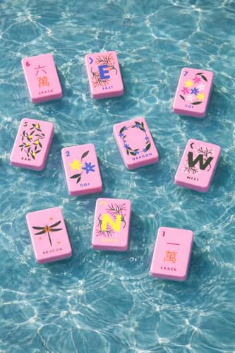 Girl Tribe Co Floating Mahjong Tiles for Pool – Floral Pink Waterproof Mahjong Tile Set, Floating Foam Tiles for Pool Games, Summer Party Game, Outdoor Mahjong Set