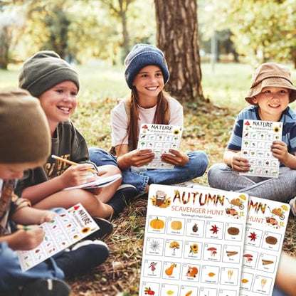 Hoolerry 30 Pcs Scavenger Hunt for Kids Road Trip Game Car Spring Summer Wedding Scavenger Hunt Cards Travel Activities Camping Games Outdoor Indoor Seek Activity for Kids Adults (Autumn) - style: Autumn