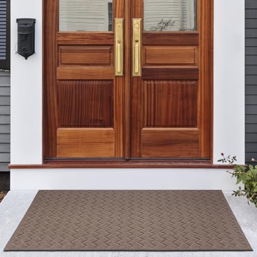 BZ54 Heavy Duty Front Door Mats Non Slip Rubber Backing Entrance Mat Shoes Scraper Welcome Mat - color: 36" X 60" Weave Brown【big Front Door】
