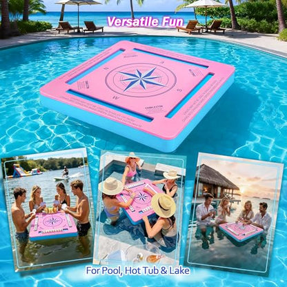 Floating Game Table for Pool, 19x19 Waterproof EVA Foam Card Table with Tile Slots, Portable Lightweight Pool Table for Mahjong, Dominoes & Poker, Travel Game Rack for Pool Party