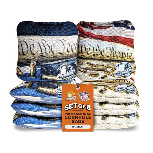 Cornhole365 - Stick & Slide - Professional Corn Hole Bag - Heavy-Duty Double-Stitched Polyester Fabric & Resin Filling for All-Weather - Versatile Regulation Size Cornhole Bean Bags - Set of 8 - color: Patriot