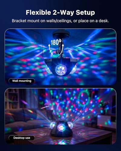 3-in-1 Pyramid Disco Party Lights with Sound Activated and Adjustment Stake | 4 Head Magic Projector Ball Lamp, 360 Angle Room Coverage, Water Wave Strobe Lighting Effect, for Home, Holiday Club, Karaoke
