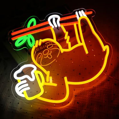 Sloth Beer Neon Sign for Wall Decor, Drinking Led Signs for Bar, USB Dimmable Cute Animal Neon Lights for Bedroom Man Cave Home Pub Party Shop Restaurant Game Room Business Wall Art - style: Sloth Beer