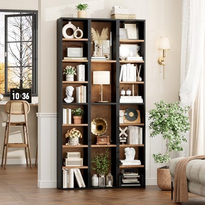 FOTOSOK 8-Tier Media Tower Rack, 11.6 X 9.3 X 71 Inches CD DVD Slim Storage Cabinet with Adjustable Shelves, Tall Narrow Bookcase Display Bookshelf for Home Office, Black/Brown - color: Black/Brown