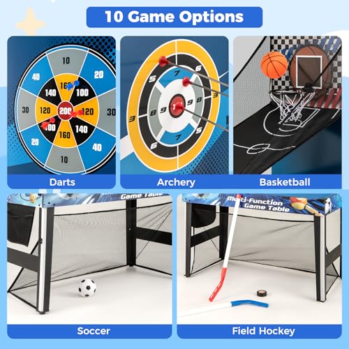 GYMAX Multi Game Table, 10 in 1 Combo Game Table Includes Table Tennis, Basketball, Soccer, Hockey, Archery, Shooting, Darts & Pinball for Home, Game Room, Friends & Family with Complete Accessories