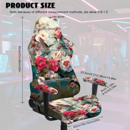 Gaming Chair Slip Cover Set Hummingbird Peony Print Game Chair Cover with Armrest Covers Universal Fit Computer Chairs Seat Slipcovers, Easy to Install - color: Multi - Hummingbird Peony