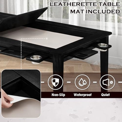 Haddockway 63" ×39“ Board Game Table with Removable Top, Solid Wood Dining/Gaming Table for 4-6 Players with Play Mat, 6 Detachable Cup Holders & 6 Hobby Trays (Black) - color: Black