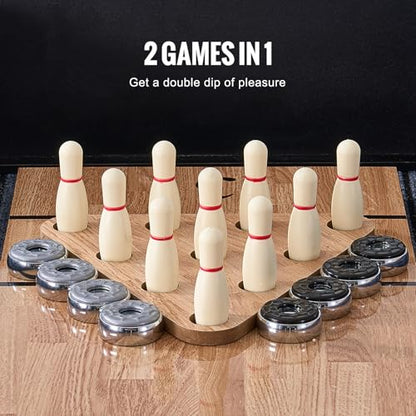 VEVOR Shuffleboard Table, 9 ft Shuffleboard for Family Game Rooms, 2 in 1 Shuffleboard and Bowling Combo Game Set, with Scratch-Resistant Playfield, Legs, 8 Pucks, Bowling Set, Wax, and Table Brush - size: 9ft