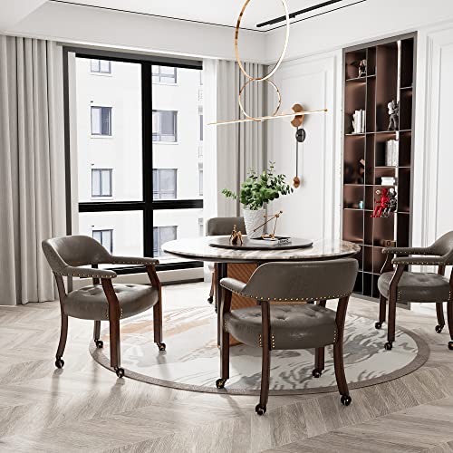 Set of 4 Dining Chair with Casters, Accent Captains Chairs with Wheels & Arms,Wheeled Roller Wood Chairs for Kitchen & Game Poker Table,Cherry&Dark Brown 1533DK(NO Table!) - color: Cherry&dark Brown