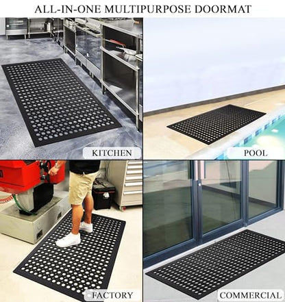 A1 Home Collections New All Purpose Anti Fatigue Versatile Rubber Floor Non-Slip Mat with Drain Holes, Workplace Mat, Restaurant Kitchen Mat, Commercial Utility Garage Floor Mat - 36" x 60" (2 Pack) - size: 2 Pack - 60"L x 36"W x 0.6"Th