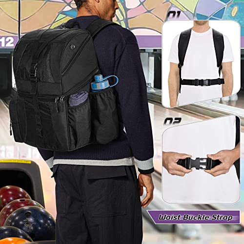 DSLEAF Bowling Backpack and Separate Ball Bag Combo, Bowling Ball Bag with Wooden Ball Holder and Shoe Compartment for US Mens 16 and Multi-Pockets for Accessories (Patent Design)