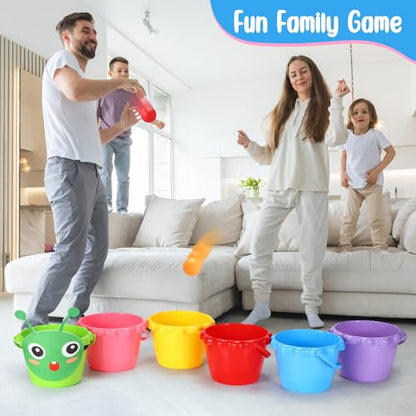 Gemscream Outdoor Toss Ball Game, 6 Pcs Buckets and 12 Pcs Balls Toss Play Set, Summer School Family Outdoor Indoor Yard Party Games for Adults Kids