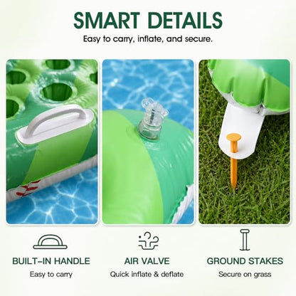 Baseball Pool Float & Inflatable beer Pong Table - 6ft Heavy Duty Reversible Ballpark Lounge for Adults, Complete Game Set for Pool Party, Lake & Backyard BBQ, Includes Balls, Cups, Pump, Stakes & Bag - color: Baseball