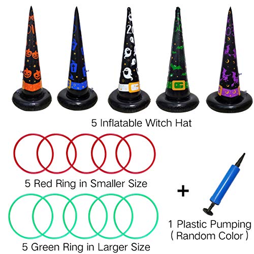 Poptrend 5PK Halloween Toys Halloween Games Inflatable Witch Hat Ring Toss Game, Inflatable Ring Toss Game with Air Pump. Games Toys for Kids Adults, Halloween Decorations (Witch Hat, 5PK)