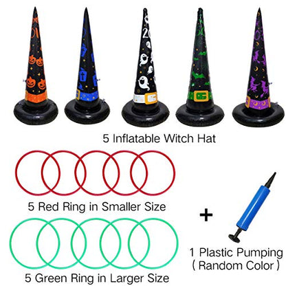 Poptrend 5PK Halloween Toys Halloween Games Inflatable Witch Hat Ring Toss Game, Inflatable Ring Toss Game with Air Pump. Games Toys for Kids Adults, Halloween Decorations (Witch Hat, 5PK)
