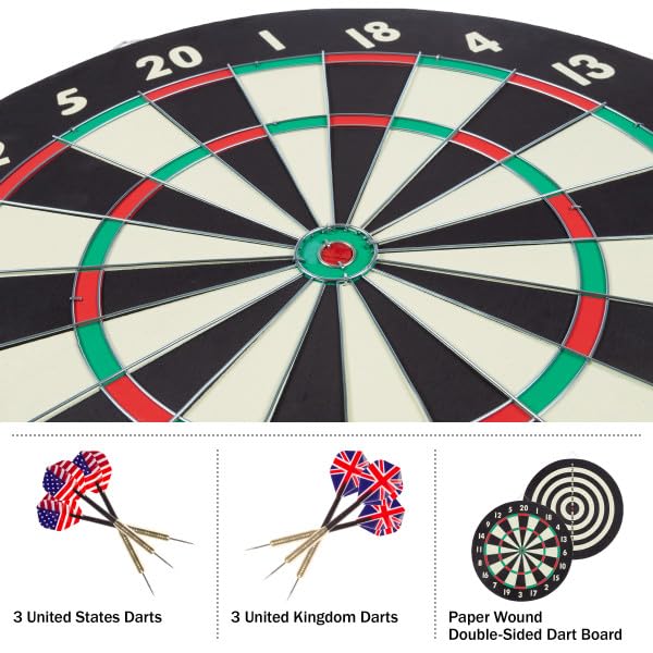 Dart Board – Tournament Sized Indoor Hanging Number Target Game for Steel Tip Darts – Dartboard with Mounting Hardware by Hey Play - size: 18"
