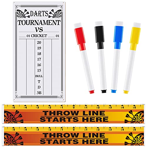 Henoyso 7 Pcs Dart Board Accessories Include Dart Scoreboard Dry Erase 2 Throw Line Floor Marker 4 Magnetic Dry Erase Markers Assorted Colors for Cricket and Games