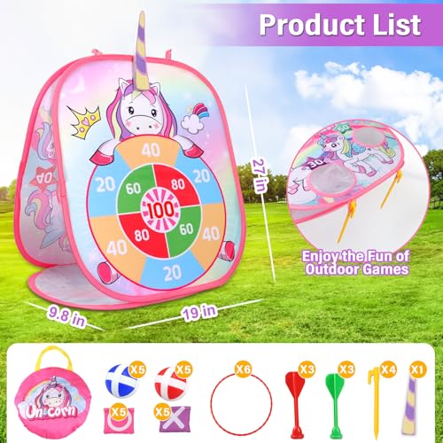 YOTOY Bean Bag Toss Game for Kids Outdoor Toys Age 3-8 Years Old: Unicorn Party Games, Backyard Yard Activities Outdoor Toys for Toddler, Birthday Gift for Girls 3 4 5 6 7 8 Year Old