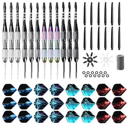 WINSDART Steel Tip Darts 12 Pack Set with Nonslip Iron Barrel Aluminum Dart Shafts and Flights Darts Sharpener an Gift Box - color: Multicolor 3-Darts-I