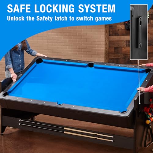 Fat Cat Original 3-in-1 7 Foot Pockey Multi Game Table, Air Hockey Table, Pool Table, and Table Tennis Combo with Accessories - color: Blue