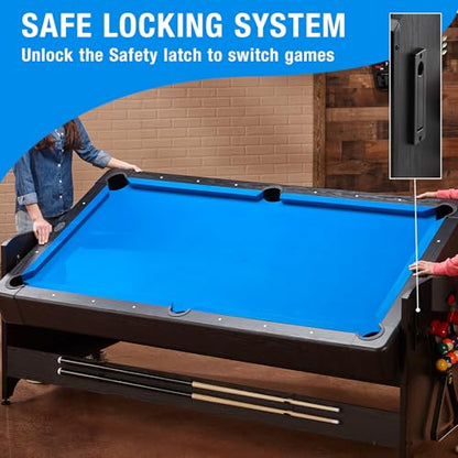Fat Cat Original 3-in-1 7 Foot Pockey Multi Game Table, Air Hockey Table, Pool Table, and Table Tennis Combo with Accessories - color: Blue