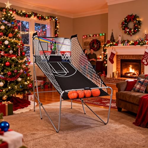 Garvee Dual Basketball Arcade Game, Foldable Electronic Double Shootout with 2 Player, 8 Game Options, LED Scoring, Includes 4 Balls, Air Pump & Needle, Indoor Basketball Game for Youth & Adults