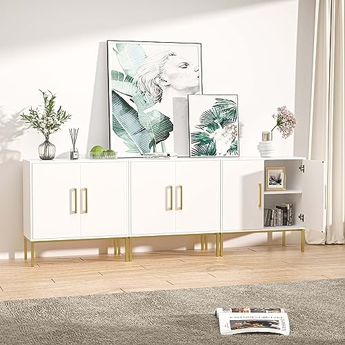 LYNSOM Storage Cabinet with Doors, Set of 3, Modern Buffet Cabinet with Storage, Kitchen Sideboard Buffet, White Wood Accent Cabinet for Living Room, Bedroom, Hallway, Entryway, Office, White - color: White, size: 3 Pack
