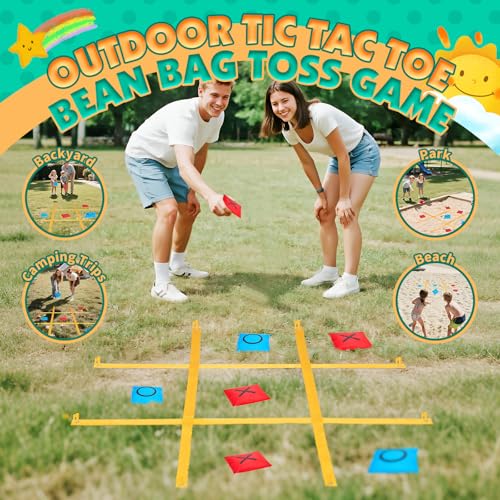 43Pcs Outdoor Giant Tic Tac Toe Bean Bag Toss Games for Kids Adults Family,Large Potato Sack Race Bags Outside Lawn Yard Backyard Carnival Field Day Game, Beach Picnic Camping Birthday Party Games