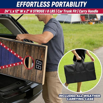 Electronic Cornhole Board Set (2x1ft) - Automatic Scoring Corn Hole Game for Adults & Kids - Infrared Sensing Wood Set with 8 Bags & Carry Case for Backyard, Party & Tailgates