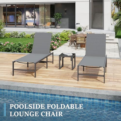 UDPATIO Foldable Patio Lounge Chairs Outdoor Chaise Lounge with 5-Positions Poolside Lounge Chairs with Portable Design for Pool, Beach, Deck, Backyard No Assembly(1 PCS)