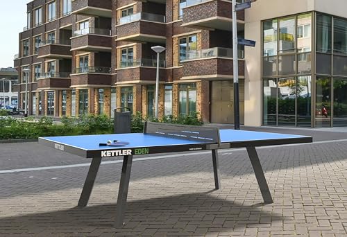 KETTLER Eden Weatherproof Stationary Outdoor Table Tennis Table with Galvanized Steel Legs and Permanent Net and Post System