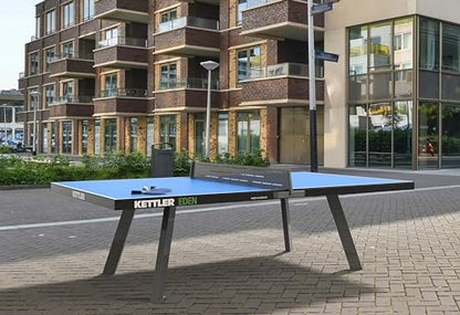 KETTLER Eden Weatherproof Stationary Outdoor Table Tennis Table with Galvanized Steel Legs and Permanent Net and Post System