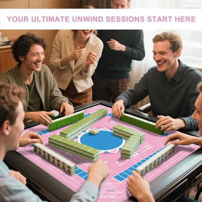 LZSIG Mahjong Mat with Rules 33×33", 3mm Thickened Anti-Slip American Mahjong Table Mat with Portable Carry Bag, Durable Stitched Edges, No Creases, Noise Reduction Rubber Board Game Pad, Gift - color: Pink