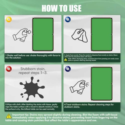 Billiard Table Felt Cleaner Spray Kit with Cloth, Pool Table Cleaning Kit for Chalk Dust, No Residue Foam Cleaner, Pool Table Accessories