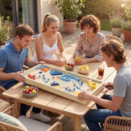 GLACER Wooden Tabletop Pinball Game, Rotating Scoring Track Shooting Toy with 3 Balls, Marble Game for Kids Aged 8+ and Adults, Pinball Toy Desk or Family Party & Shooting Game