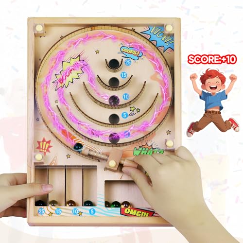 Wooden Pinball Toy,Marble Pinball Machine,Rotating Track 10 Pinball Scoring Game Set for Kids 8-12 and Adults Shooting Games for Office Stress Relief