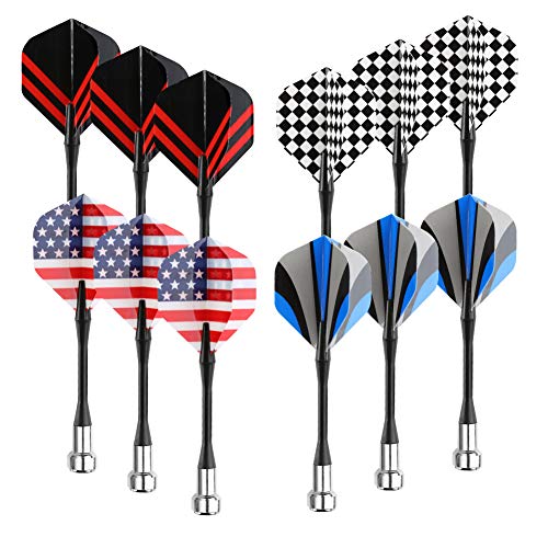 Accmor Magnetic Darts, 12pcs Replacement Magnet Darts Plastic Darts for Dartboard - color: Black Blue Red-Geometry
