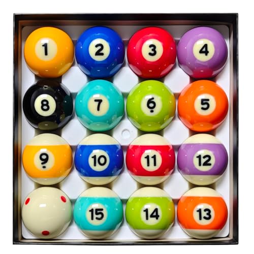 Pool Balls Set – 2-1/4" Regulation Billiard Balls, 16 Resin Ball Set for Pool Tables, Complete Standard Replacement