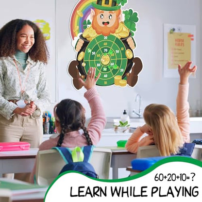 Cinrobiye St.Patrick's Day Game Irish Party Dart Board Game Set with 6 Sticky Balls and 6 Darts for Family Leprechaun Spring Birthday Party Supplies Garden Yard Lawn Indoor Outdoor Gatherings
