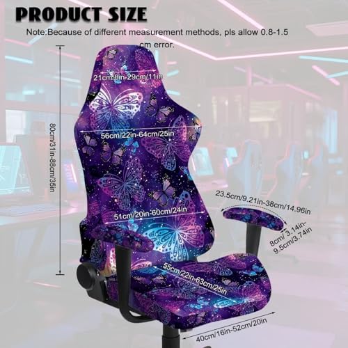 Suobstales Galaxy Butterfly Pattern Gaming Chair Cover with Armrest Covers, Stretch Computer Desk Chair Covers Gamer Chair Slipcovers for Reclining Racing Gaming Chair - color: Galaxy Butterfly