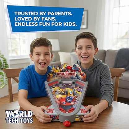 World Tech Toys Transformers Tabletop Pinball Game – Kids Mini Arcade Toy with Launcher & Metal Ball – Hasbro Licensed – Gift for Ages 3+