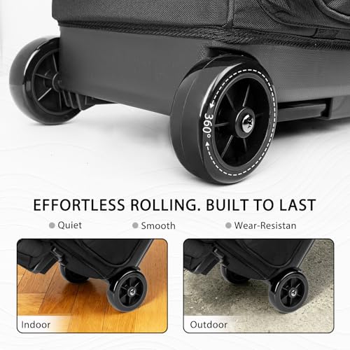 Goloni Double Roller 2 Ball Bowling Bag with Separate Shoe Compartment,2 Ball Bowling Bag with Wheels,Retractable Handle Extends to 40" - color: Black
