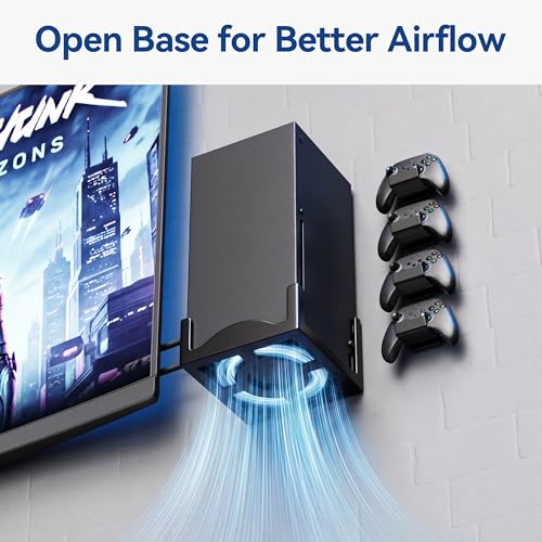 Wall Mount for Xbox Series X with 4 Controller Holder Kits – Metal Console Holder with Ventilated Base and Anti-Scratch Pads – Space-Saving Wall Bracket