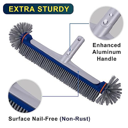 POOLAZA 360 Degree Pool Brush - Heavy Duty 17.5" Pool Brush Head for inground Pools/Above Ground Pools, Spa, Hot Tub, Premium Bristle & Aluminum Handle for Standard Pool Pole - color: Blue