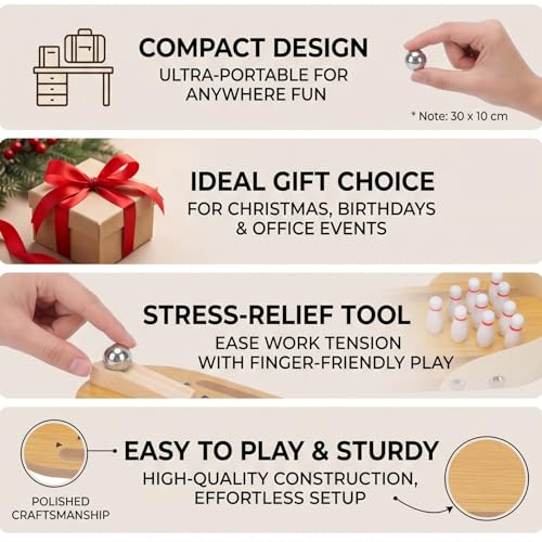 EVGATSAUTO Tabletop Mini Bowling Game Set Desk Bowling Alley Wooden Game for Adults Teens Compact 30x10cm Portable Stress Relief Office Home