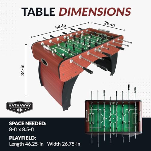 Hathaway Metropolitan 54 inch Foosball Table Adult Size for Family Game Rooms - With Smooth Playfield, Dual Abacus Scoring, Weighted Players, Sturdy Leg Levelers & 2 Foosballs - Cherry Finish