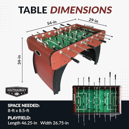 Hathaway Metropolitan 54 inch Foosball Table Adult Size for Family Game Rooms - With Smooth Playfield, Dual Abacus Scoring, Weighted Players, Sturdy Leg Levelers & 2 Foosballs - Cherry Finish