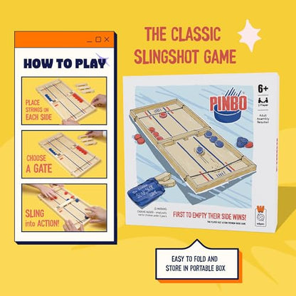Pinbo Sling Puck Game (18") Premium Wooden Foldable Board | 2 Player Tabletop Game for Adults & Kids | Travel Friendly Classic Slingshot Game